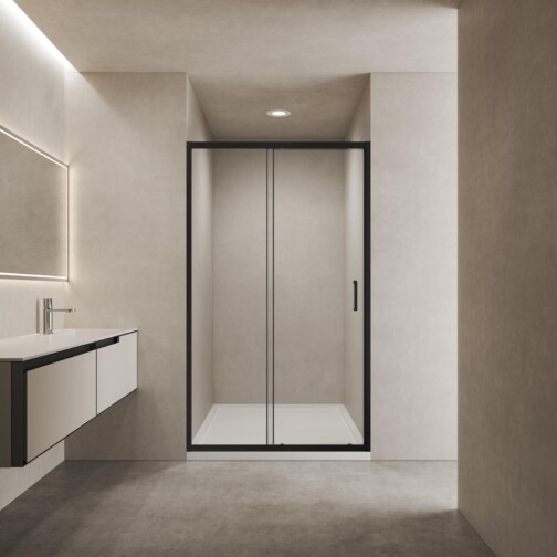 Thys Sydney douche schuifdeur mat zwart helder nanoglas 8mm – 3 maten