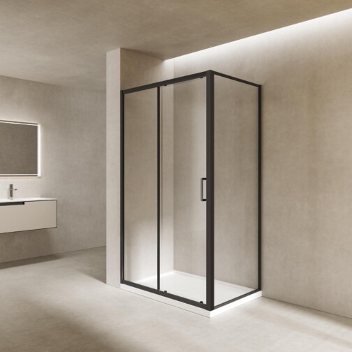 Thys Sydney douche vastpaneel mat zwart helder nanoglas 8mm – 3 maten