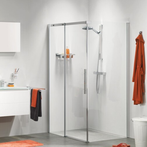 Sealskin Slider Schuifdeur met zijwand, 140x80cm, 8mm helder veiligheidsglas, Zilver glans profiel