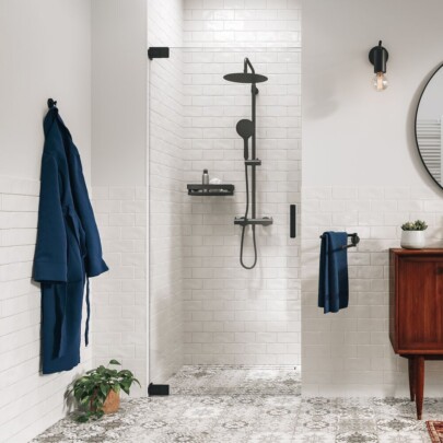 Sealskin Pure Draaideur in nis 90x200 cm, 8 mm helder veiligheidsglas met antikalklaag Mat zwart