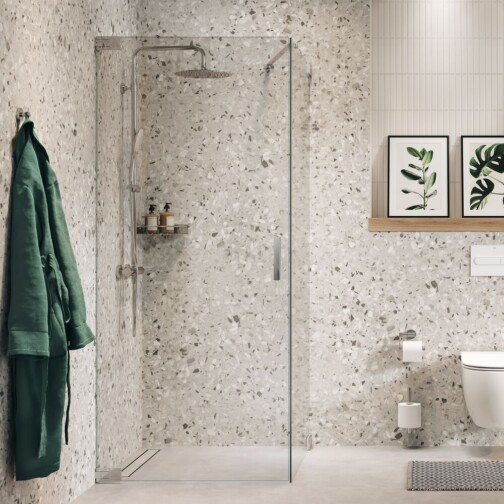 Sealskin Pure zijwand 100 cm – 8 mm helder glas met antikalklaag, hoogglans zilver – voor combinatie met draaideur