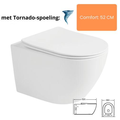 Tornado Comfort Rimless Hangtoilet met Tornado-spoeling