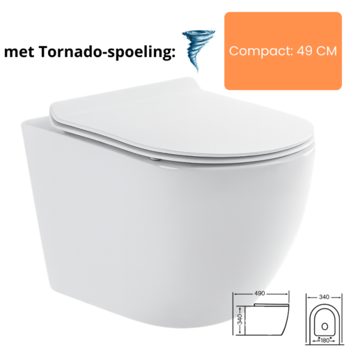 Tornado Compact Rimless Hangtoilet met Tornado-spoeling