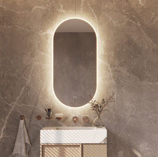 Badkamerspiegel ovaal verticaal indirect en direct LED licht en verwarming diverse maten