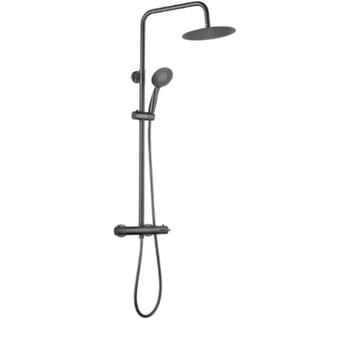 Nortiq douchesysteem met thermostaat in gun metal en Ø22 cm douchekop
