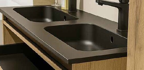 Thys wastafel mat zwart polybeton 121 cm.