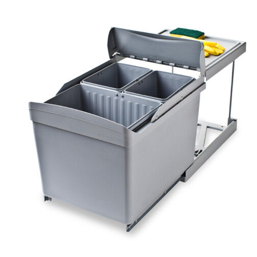 Inbouw afvalsysteem RVS grijs 2x 10L + 1x 20L