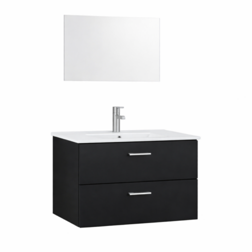 Nortiq Bergamo badkamermeubelset mat zwart 80 cm met wastafel en spiegel