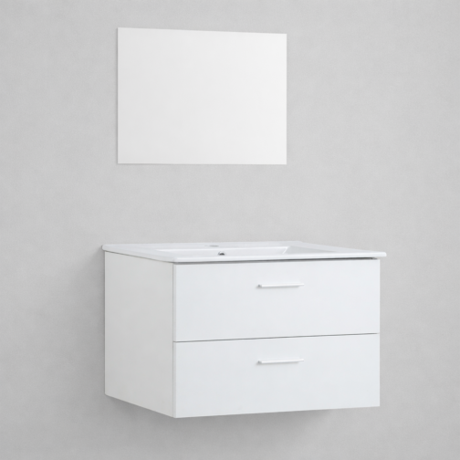 Nortiq Bergamo badkamermeubelset mat wit 80 cm met wastafel en spiegel