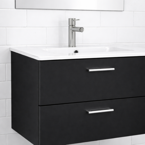 Bergamo badkamermeubelset 80 cm met wastafel en spiegel mat zwart