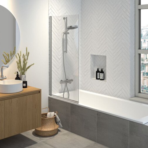 Sealskin Hooked badwand 6mm helder veiligheidsglas met antikalklaag Hoogglans zilver 75x140cm