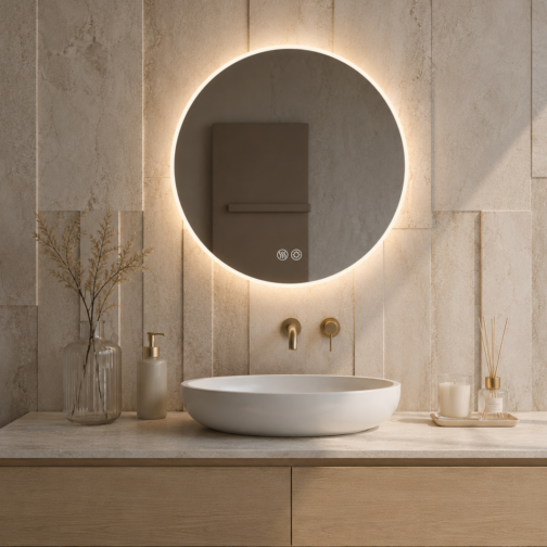 Badkamerspiegel rond Indirect en direct Licht en verwarming 60cm
